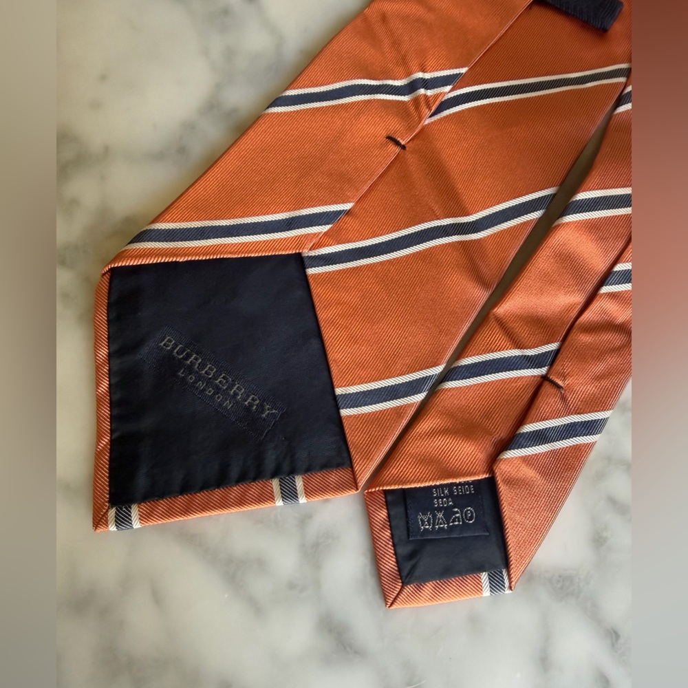 Burberry Orange and Blue Striped Tie 100% Silk Classic Business Executive Suit